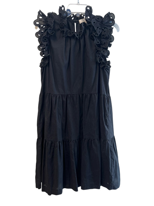 Sea New York Size Small Black Linen & Cotton High Neck Ruffle Sleeveless Dress Black / Small