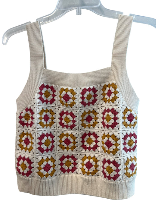 La maille sezane Size Small Cream, Pink & Gold Cotton Sleeveless Patchwork Top Cream, Pink & Gold / Small