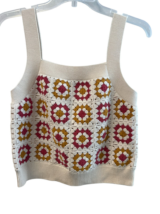 La maille sezane Size Small Cream, Pink & Gold Cotton Sleeveless Patchwork Top Cream, Pink & Gold / Small