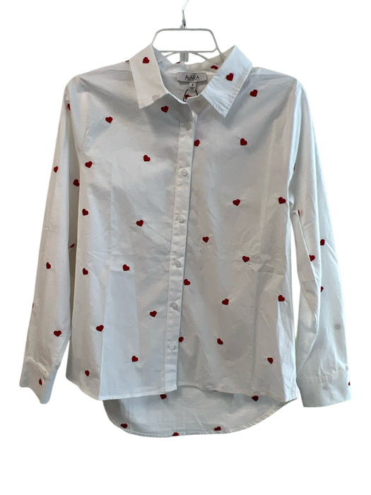 avara Size Small White & Red Cotton Long Sleeve Collared Hearts Button Down Top White & Red / Small