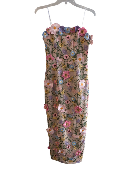 Elliatt Size Small Pink & Multi Back Zip Flower Application Mesh Overlay Gown Pink & Multi / Small