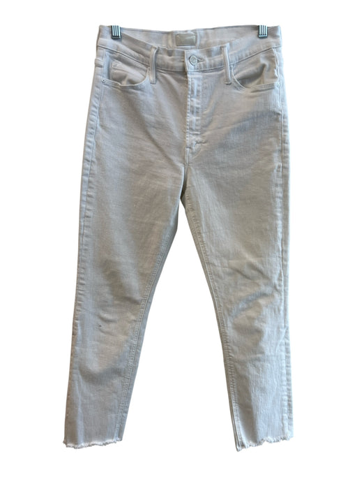 Mother Size 30 White Cotton Blend 5 Pocket Zip Fly Straight Leg Fray Hem Jeans White / 30