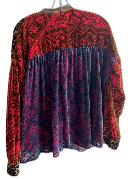 Johnny Was Size Small Black, Gold & Multi Rayon Blend Long Sleeve Velvet Cut Top Black, Gold & Multi / Small