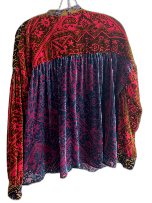 Johnny Was Size Small Black, Gold & Multi Rayon Blend Long Sleeve Velvet Cut Top Black, Gold & Multi / Small