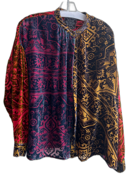 Johnny Was Size Small Black, Gold & Multi Rayon Blend Long Sleeve Velvet Cut Top Black, Gold & Multi / Small
