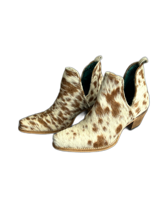 Myra Shoe Size 9 white & tan Calf hair Pointed Square Toe Side Cut Outs Booties white & tan / 9