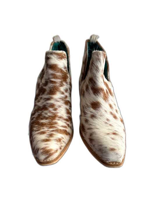 Myra Shoe Size 9 white & tan Calf hair Pointed Square Toe Side Cut Outs Booties white & tan / 9