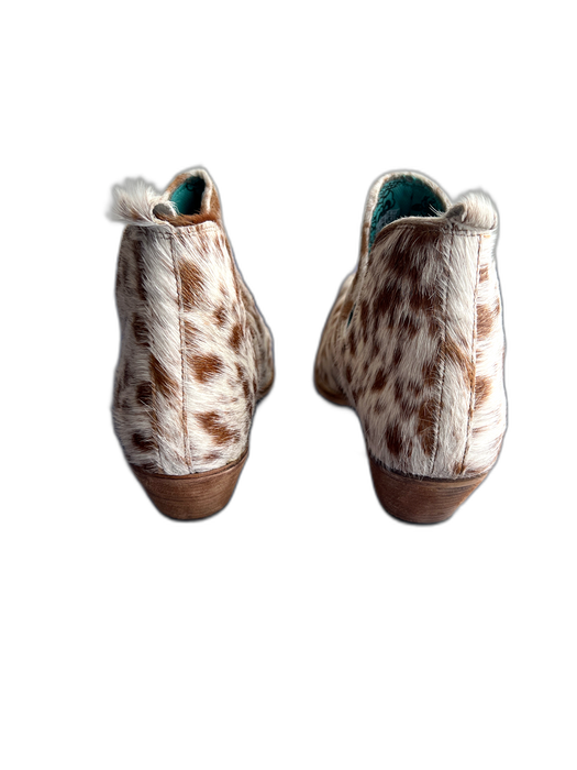 Myra Shoe Size 9 white & tan Calf hair Pointed Square Toe Side Cut Outs Booties white & tan / 9