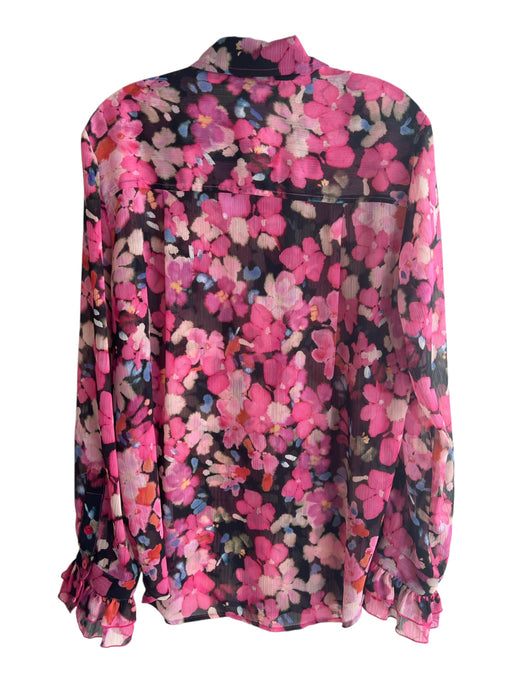 Finley Size M Pink & Multi Polyester Ruffle Sleeves Floral Collared Top Pink & Multi / M
