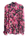Finley Size M Pink & Multi Polyester Ruffle Sleeves Floral Collared Top Pink & Multi / M