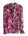Finley Size M Pink & Multi Polyester Ruffle Sleeves Floral Collared Top Pink & Multi / M