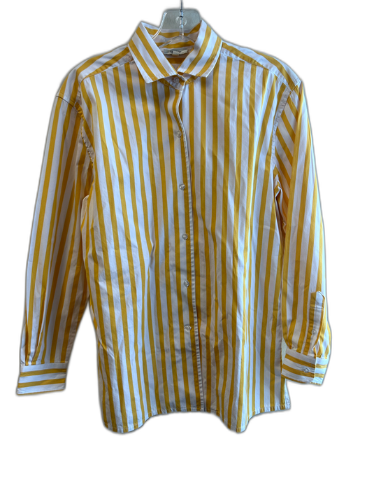 Tyler Boe Size S Yellow & White Cotton Long Sleeve Striped Collar Top Yellow & White / S