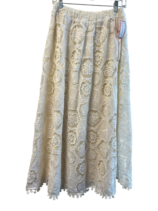 Aqua Size M White Polyester Maxi Lace Overlay Elastic Waist Floral Skirt White / M