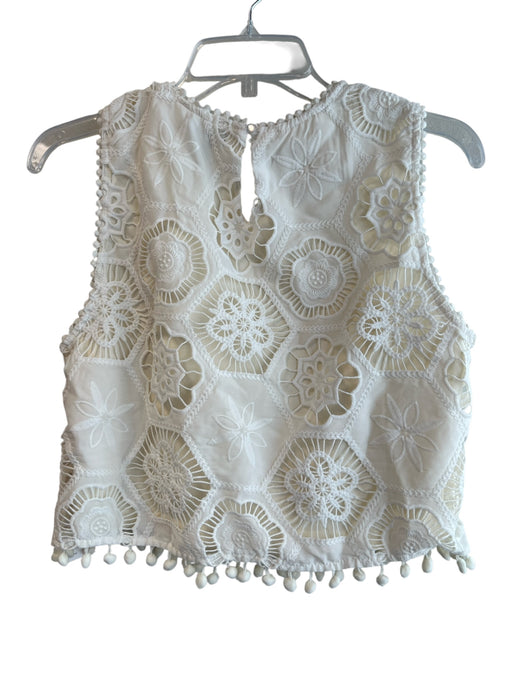Aqua Size M White Polyester Lace Overlay Sleeveless Tassel Detail Floral Top White / M