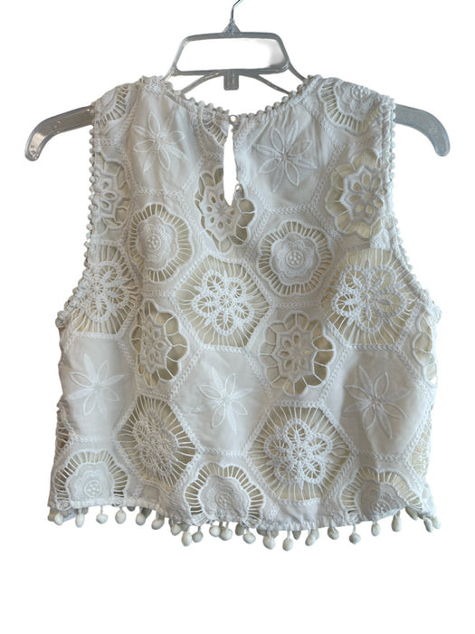 Aqua Size M White Polyester Lace Overlay Sleeveless Tassel Detail Floral Top White / M