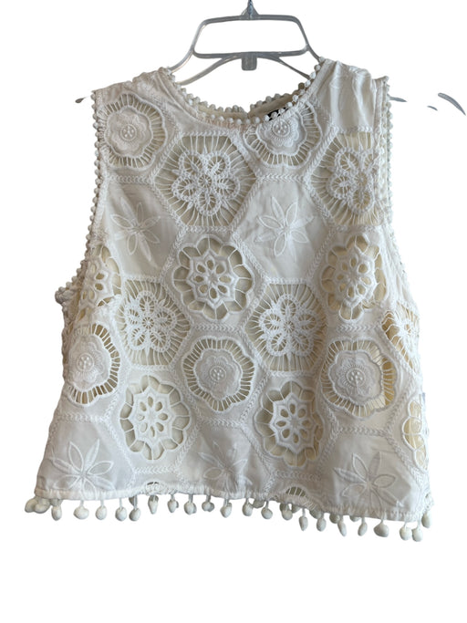 Aqua Size M White Polyester Lace Overlay Sleeveless Tassel Detail Floral Top White / M