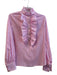 CK Bradley Size Medium Pink & White Cotton Blend Ruffle Neck Stripe Top Pink & White / Medium