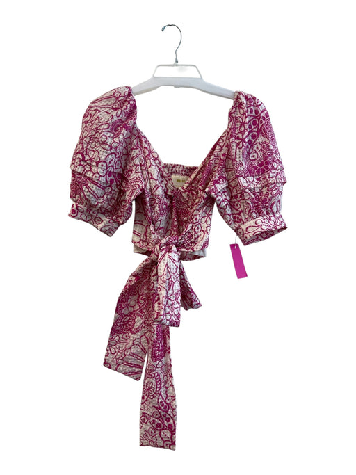 Maeve Size Small Pink & White Cotton Blend Off Shoulder Abstract Floral Wrap Top Pink & White / Small