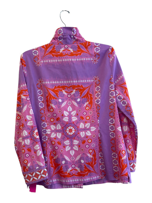 Patty Kim Size Medium Purple, White, Orange 100% Cotton High Ruffle Neck Top Purple, White, Orange / Medium
