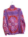 Patty Kim Size Medium Purple, White, Orange 100% Cotton High Ruffle Neck Top Purple, White, Orange / Medium