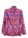 Patty Kim Size Medium Purple, White, Orange 100% Cotton High Ruffle Neck Top Purple, White, Orange / Medium