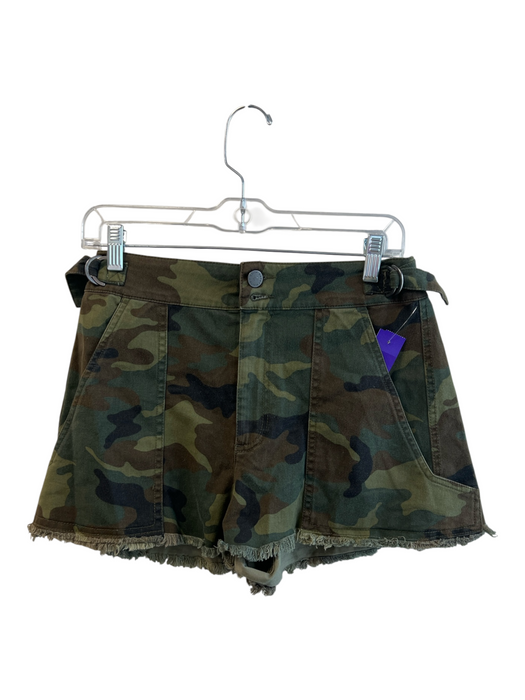Alice + Olivia Size 28 Green & Brown Cotton Blend Front Pocket Frayed Hem Shorts Green & Brown / 28