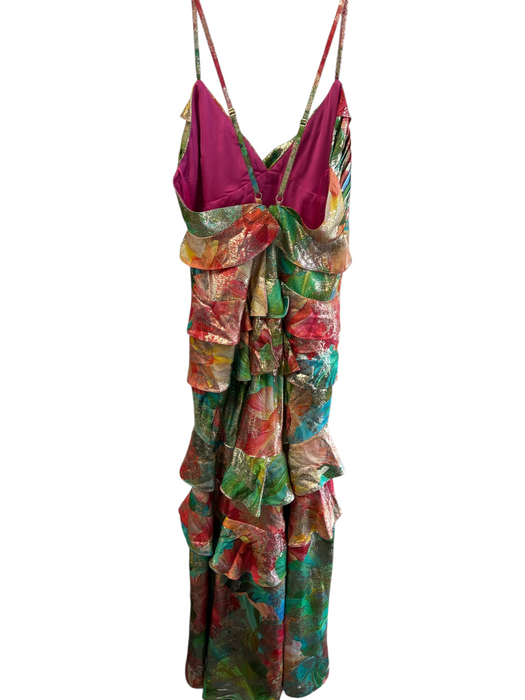 Ramy Brook Size 8 Multi & Gold Viscose & Metallic V Neck Spaghetti Strap Dress Multi & Gold / 8