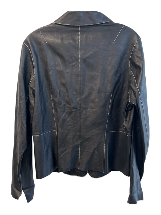 Jakett Size Medium Black Leather Contrast Stitch 1 Button Blazer Blazer Black / Medium