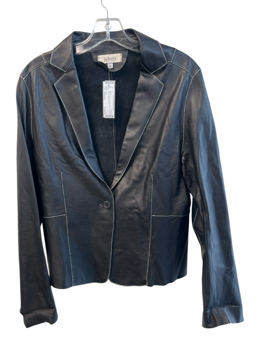 Jakett Size Medium Black Leather Contrast Stitch 1 Button Blazer Blazer Black / Medium