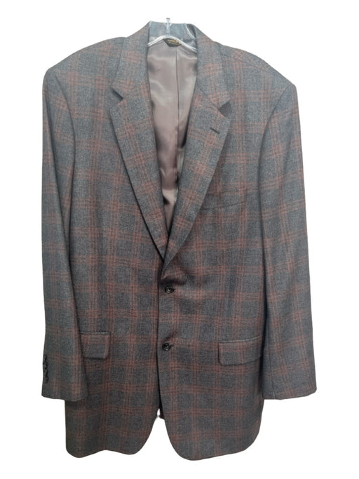 Southwick Gray & Red Wool Blend Plaid 2 Button Men's Blazer 43L