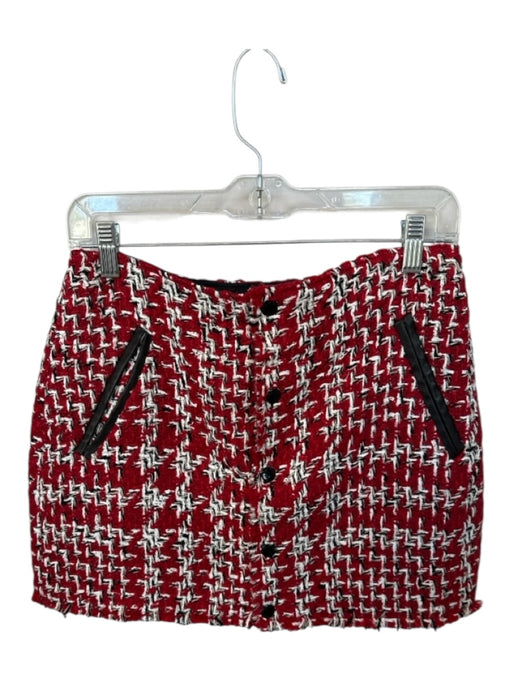 Rag & Bone Size 4 Red & Black Wool Blend Tweed Buttons Mini Skirt Red & Black / 4
