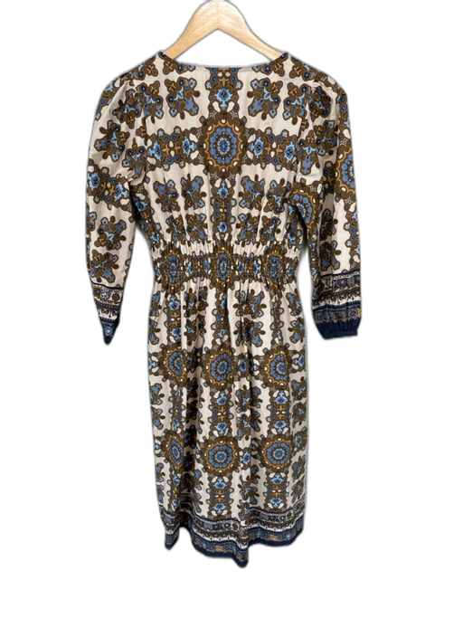 Cara Cara Size S Brown & Blue Cotton Long Balloon Sleeve Kaleidoscope Maxi Dress Brown & Blue / S