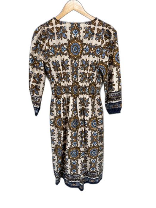 Cara Cara Size S Brown & Blue Cotton Long Balloon Sleeve Kaleidoscope Maxi Dress Brown & Blue / S