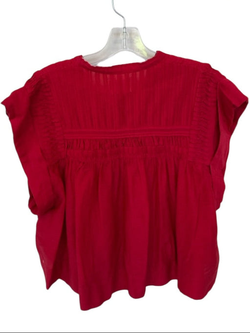 Marant Etoile Size 38 Red Cotton Blend Cuffed Sleeves Pleat Detail Buttons Top Red / 38