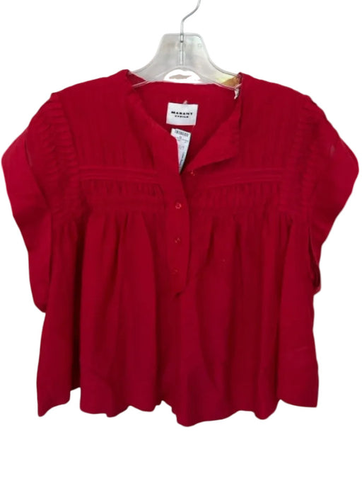 Marant Etoile Size 38 Red Cotton Blend Cuffed Sleeves Pleat Detail Buttons Top Red / 38