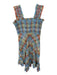 Ganni Size Est S Blue & Orange Smocked Checkered Maxi Dress Blue & Orange / Est S