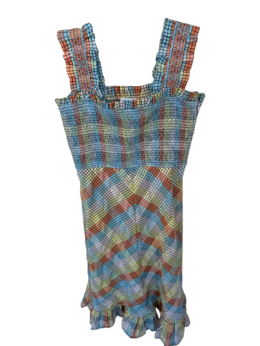 Ganni Size Est S Blue & Orange Smocked Checkered Maxi Dress Blue & Orange / Est S
