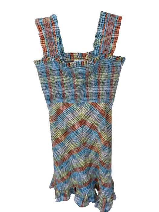 Ganni Size Est S Blue & Orange Smocked Checkered Maxi Dress Blue & Orange / Est S