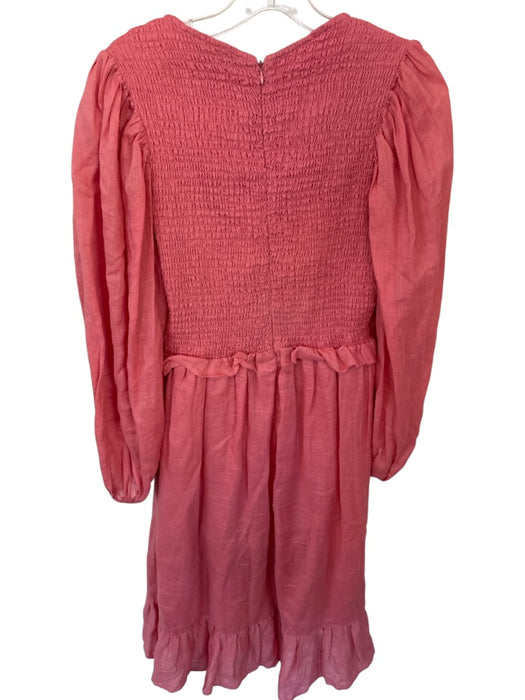 Sea New York Size 4 Salmon Linen Long Balloon Sleeve smocked V Neck Dress Salmon / 4