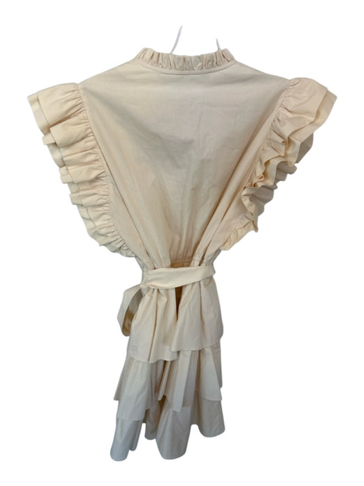 Marie Oliver Size S Cream Cotton Flutter Sleeves V Neck Elastic Waist Dress Cream / S