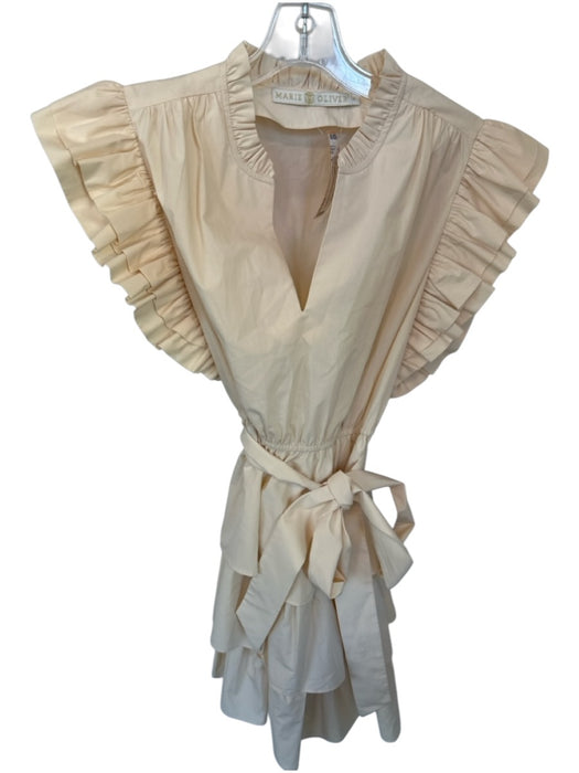 Marie Oliver Size S Cream Cotton Flutter Sleeves V Neck Elastic Waist Dress Cream / S