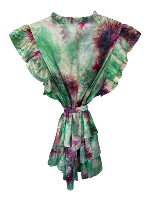 Marie Oliver Size S Green & Purple Silk Blend Short Sleeve Tie Dye Belted Dress Green & Purple / S