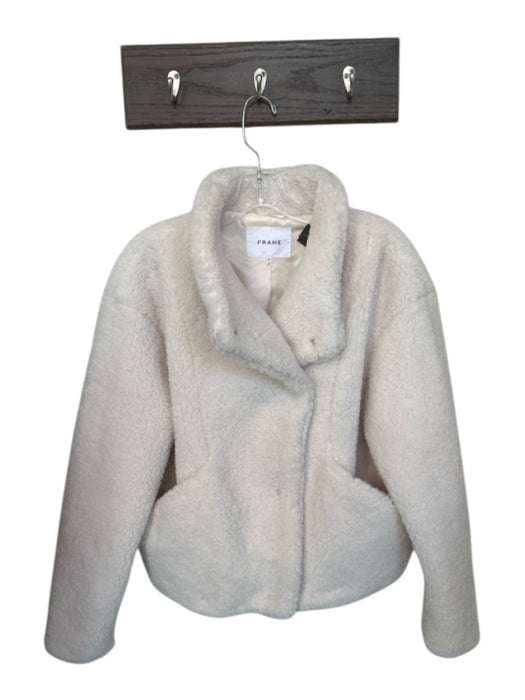 Frame Size S White Faux Shearling Snap Buttons Collar short Coat White / S