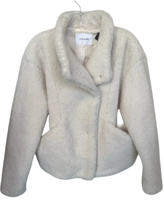 Frame Size S White Faux Shearling Snap Buttons Collar short Coat White / S