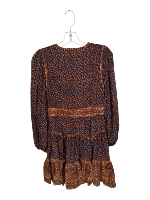 Ulla Johnson Size 4 Rust & Brown Print Silk Blend Long Aztec Side Zip Dress Rust & Brown Print / 4