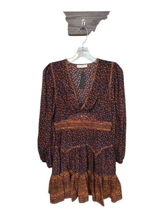 Ulla Johnson Size 4 Rust & Brown Print Silk Blend Long Aztec Side Zip Dress Rust & Brown Print / 4