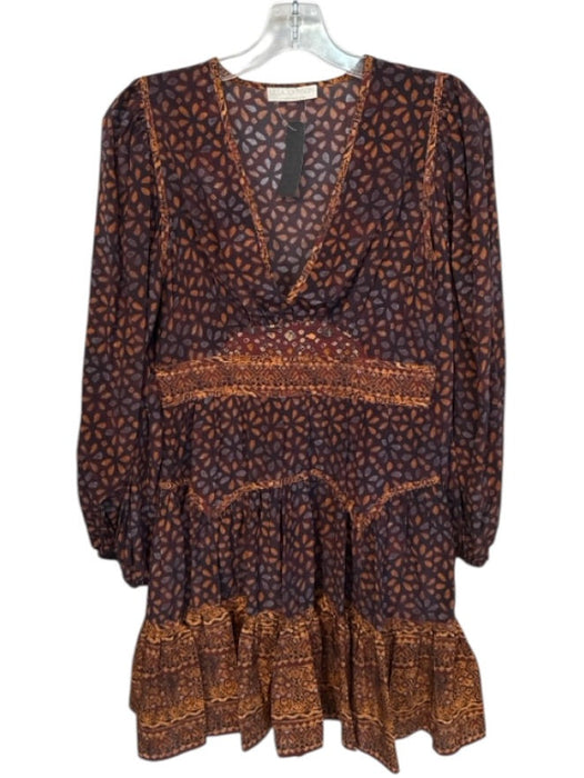 Ulla Johnson Size 4 Rust & Brown Print Silk Blend Long Aztec Side Zip Dress Rust & Brown Print / 4