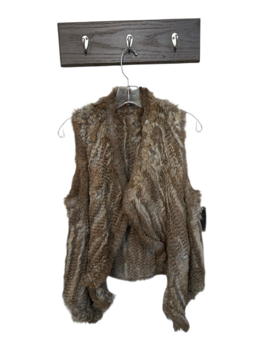 Size Est S Brown & Tan Rabbit Fur Open Front Vest Brown & Tan / Est S