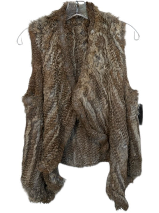 Size Est S Brown & Tan Rabbit Fur Open Front Vest Brown & Tan / Est S
