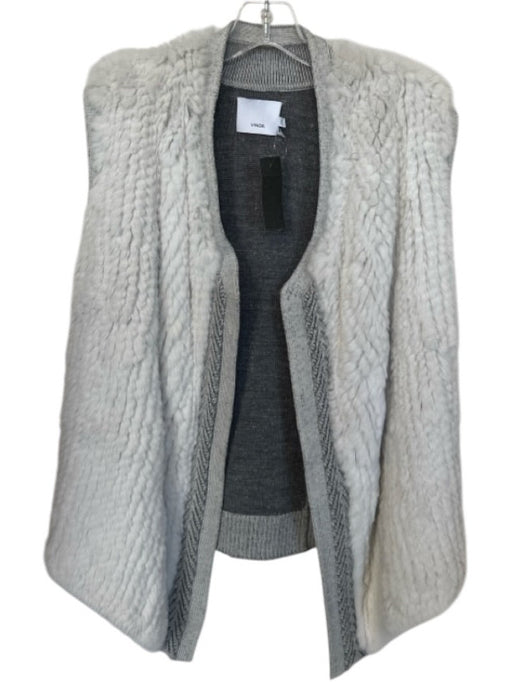 Vince Size S Gray & White Wool & Fur Rabbit Fur Open Front Vest Gray & White / S